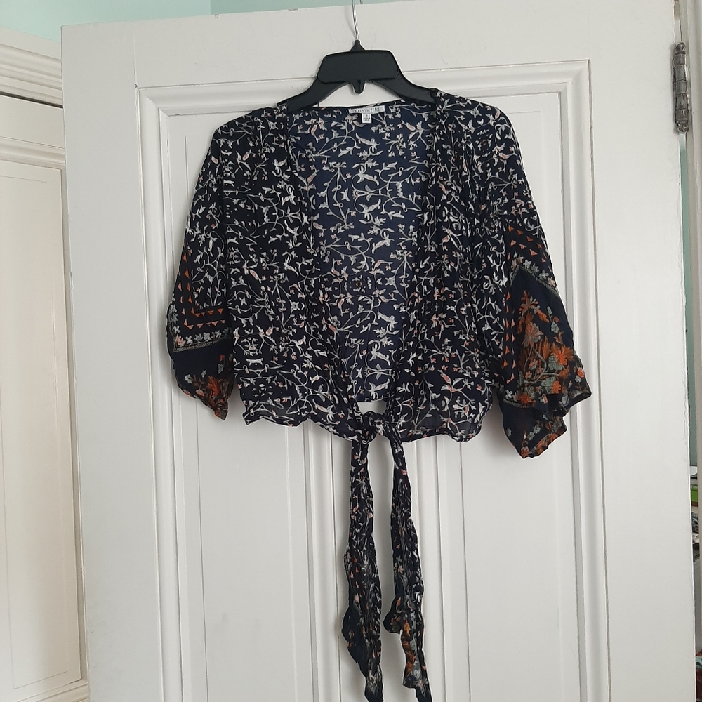 Patrons of Peace Patterned Navy Wrap Top